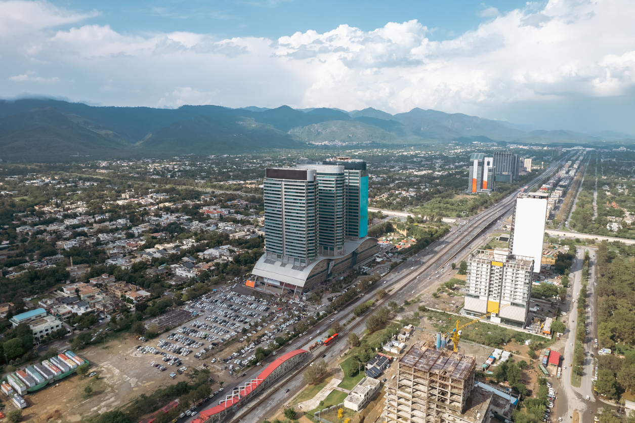 Aerial View of Centaurus Mall Islamabad with Metro Bus Station.