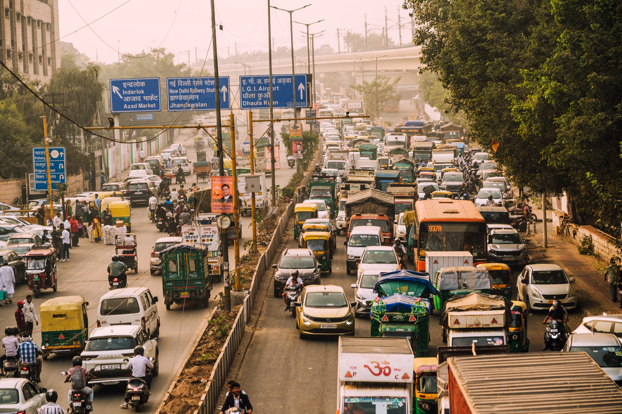 Busy Traffic Scene in Old Delhi During Rush Hour
